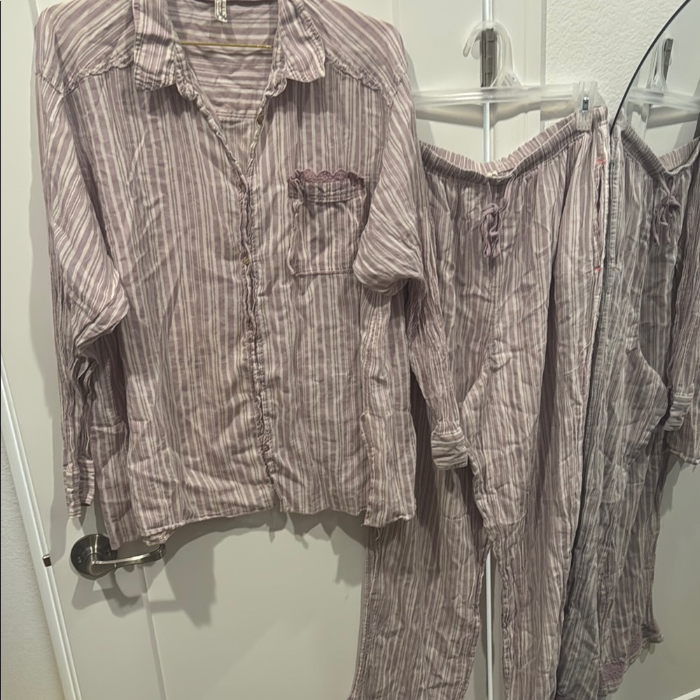Free People Intimately Pajama Set Small top/ Medium Bottoms in Purple and White